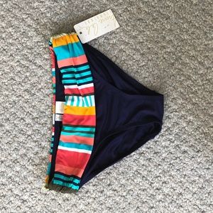 Anne Cole Striped Foldover Bikini Bottom, Navy XS